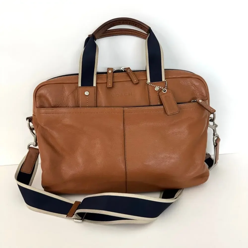 Coach Heritage Leather Briefcase Laptop Business Bag Brown Canvas Handle F70812